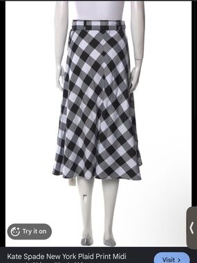 kate spade Black & White Plaid A-Line Midi Skirt